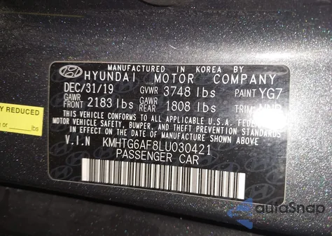 2020 Hyundai Veloster 2.0 Premium from USA, damaged, VIN KMHTG6AF8LU030421